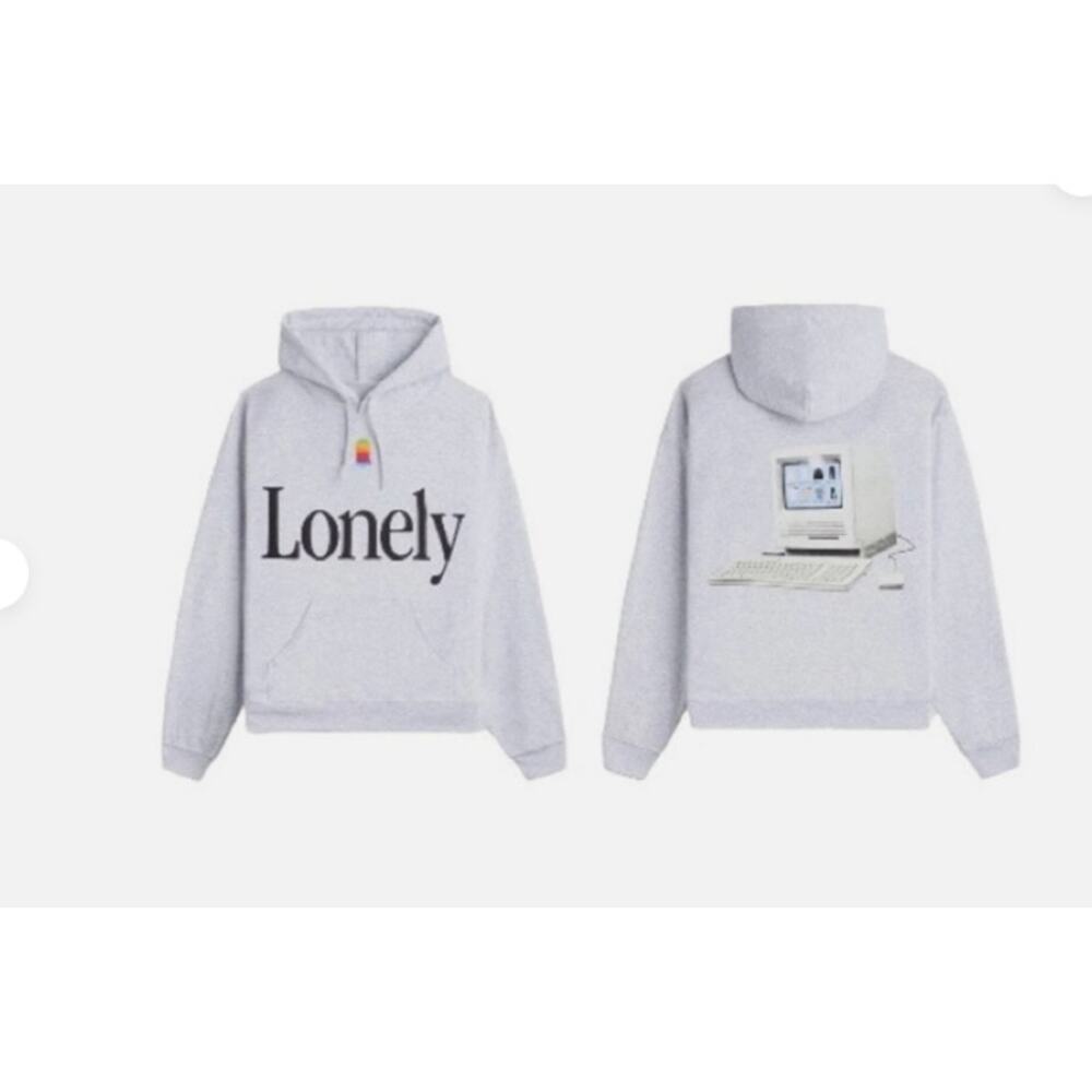 Lonely Ghost The Apple Hoodie Heathered Gray Graphic Print Unisex Sz Large - Picture 10 of 10